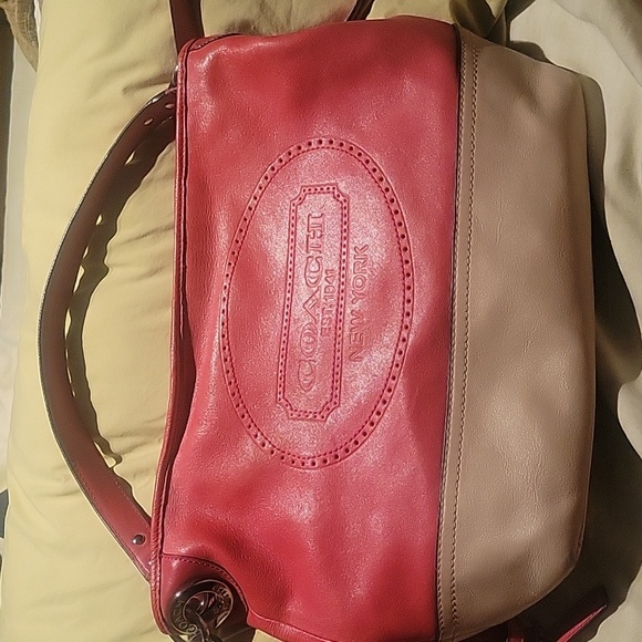 Coach Handbags - Coach pink beige leather shoulder bag
